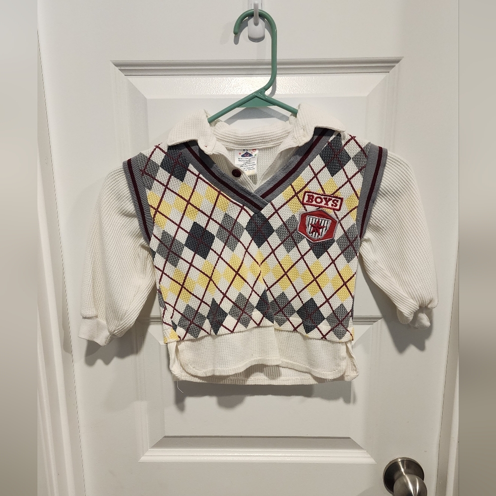 Yellow and White Geometric Argyle Sweater Vtg